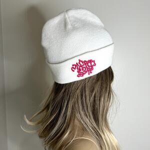 Micro Bar White Beanie Hat